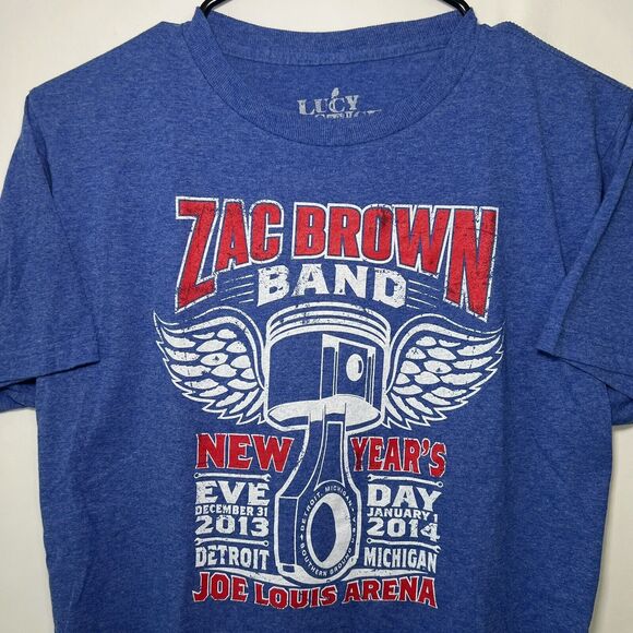 Zac Brown Band Concert T Shirt Size Medium NYE 2013 Detroit Joe Louis Arena Blue - Picture 2 of 7